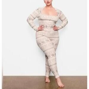 SKIMS Logo Pointelle Cream Fair Isle Pajama Set Size Plus 3X